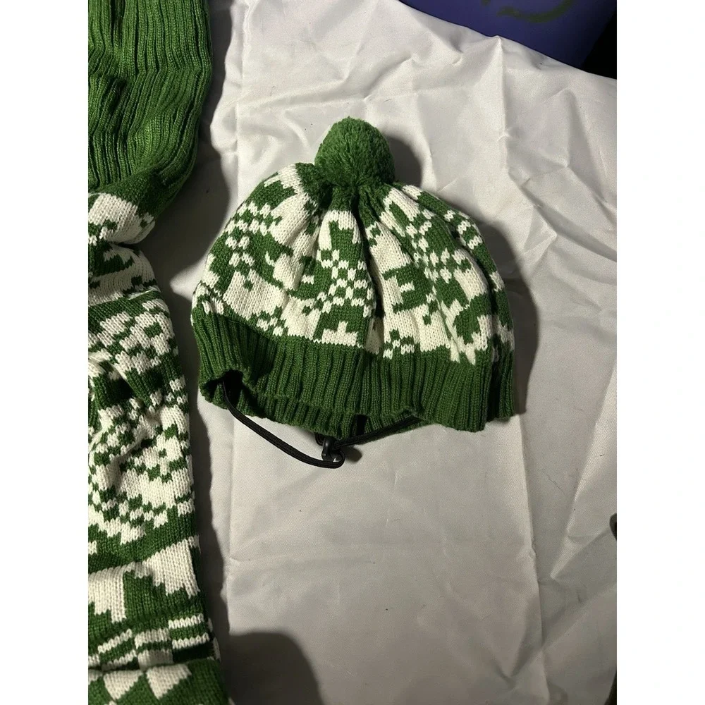 Green Nordic‎ Dog Sweater & Hat Set Knit Winter Warm Reindeer Pattern